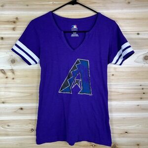 MLB Arizona Diamondbacks T-Shirt Womens Small Purple V Neck Genuine Merchandise